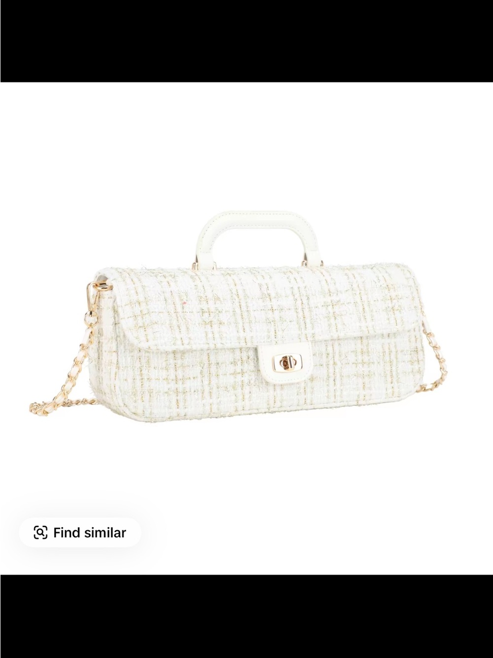Chic White Tweed Top-Handle Crossbody Bag with Gold Chain